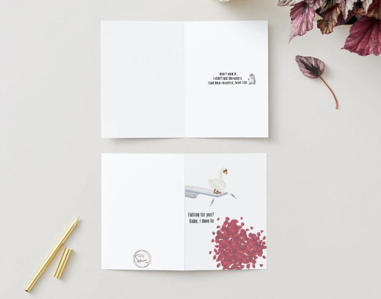 I love you card ‘Falling for you? Babe, I dove in’ - Ink & Spice co Cards