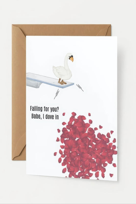I love you card ‘Falling for you? Babe, I dove in’ - Ink & Spice co Cards
